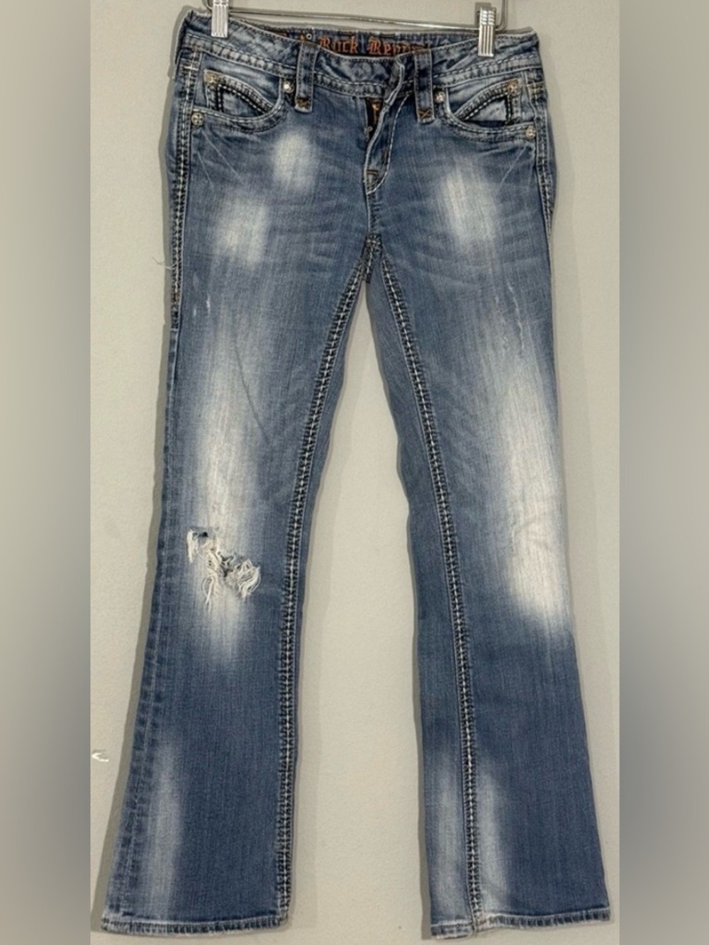 Rock Revival Amber Bootcut Jeans Sz27 Distressed Y2K Low Rise Denim